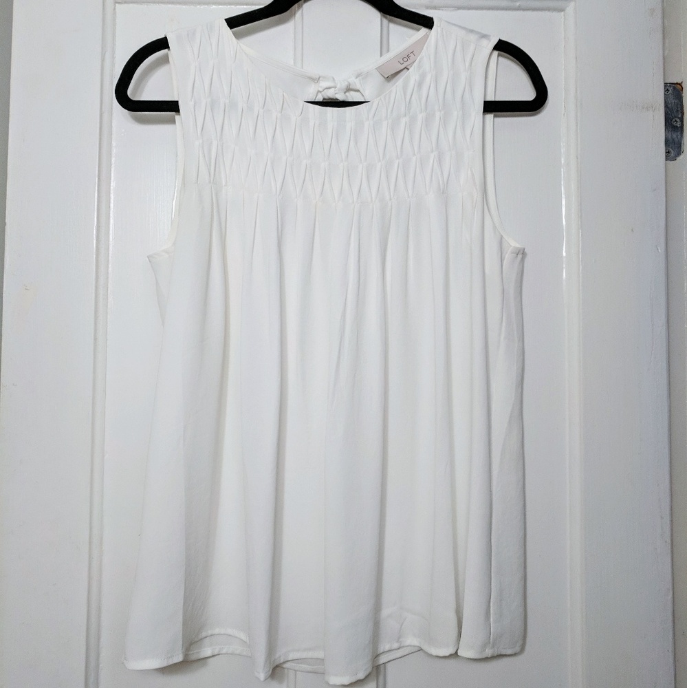 LOFT White Tie Back Top with Pintuck Detailing